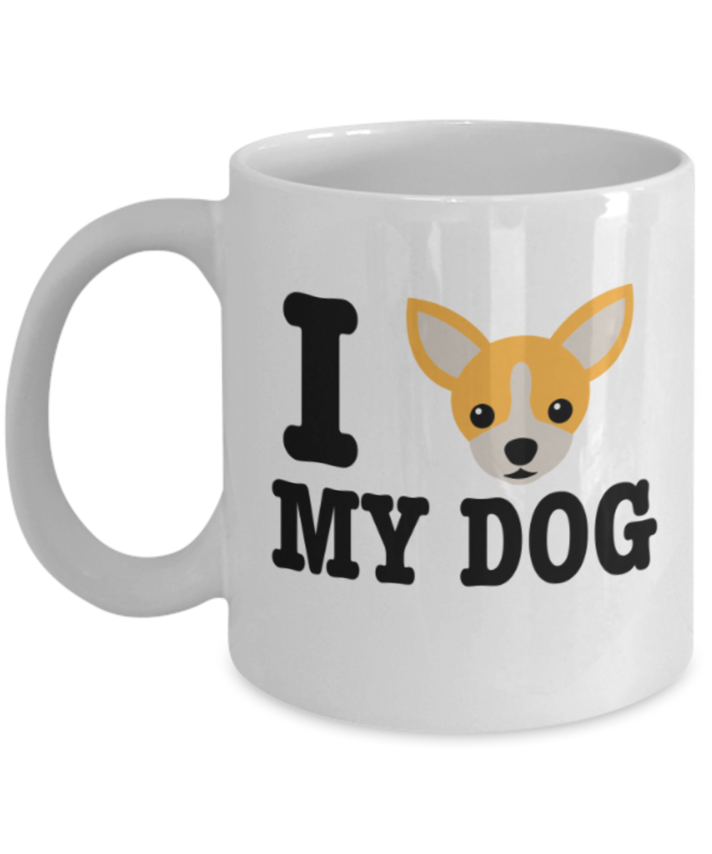 Gift gor dog lovers , I love my Dog - White Coffee Mug Porcelain Tea Cup 11 oz - Great Gift