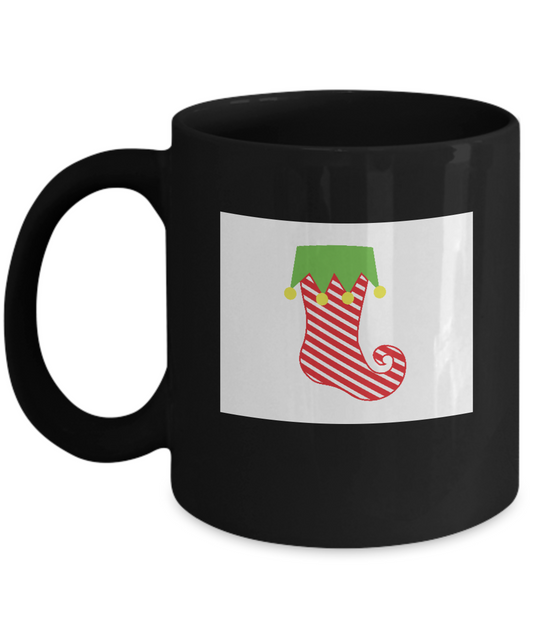 Pattern Stocking Red Lined Black Mugs - Funny Christmas Black coffee mugs 11 oz
