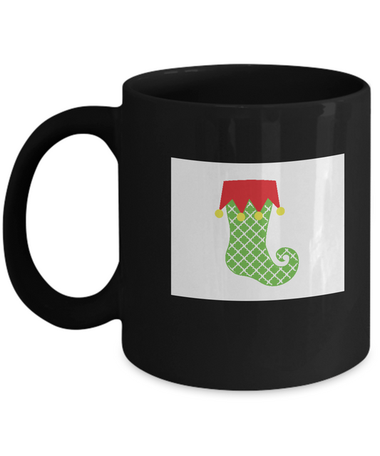 Pattern Stocking Green Crosses Black Mugs - Funny Christmas Black coffee mugs 11 oz