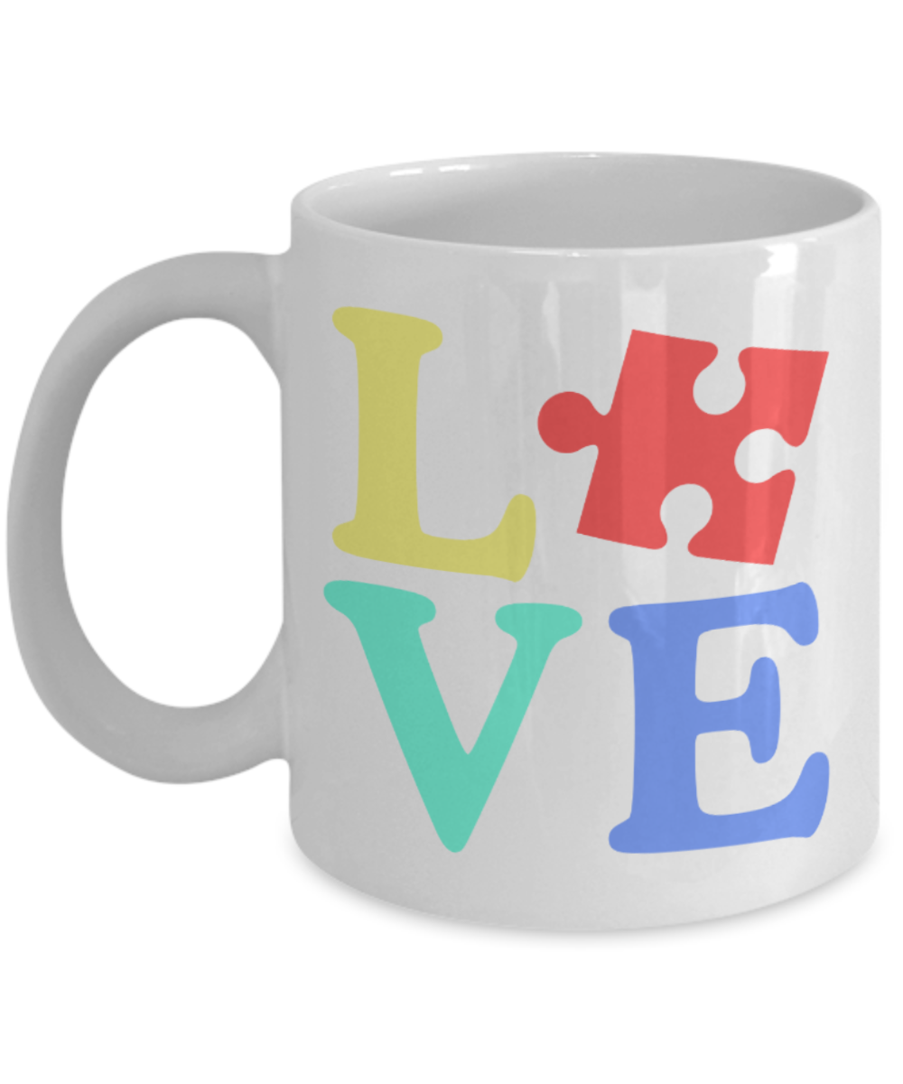 Love - White Coffee Mug Porcelain Tea Cup 11 oz - Great Gift