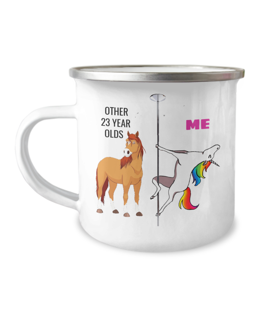 Unicorn Birthday gift 23rd Birthday  Mug - Other 23 Year Olds Me Unicorn Coffee Mug -12 Oz Stainless Steel Enamel Finish White Camper Coffee Mug