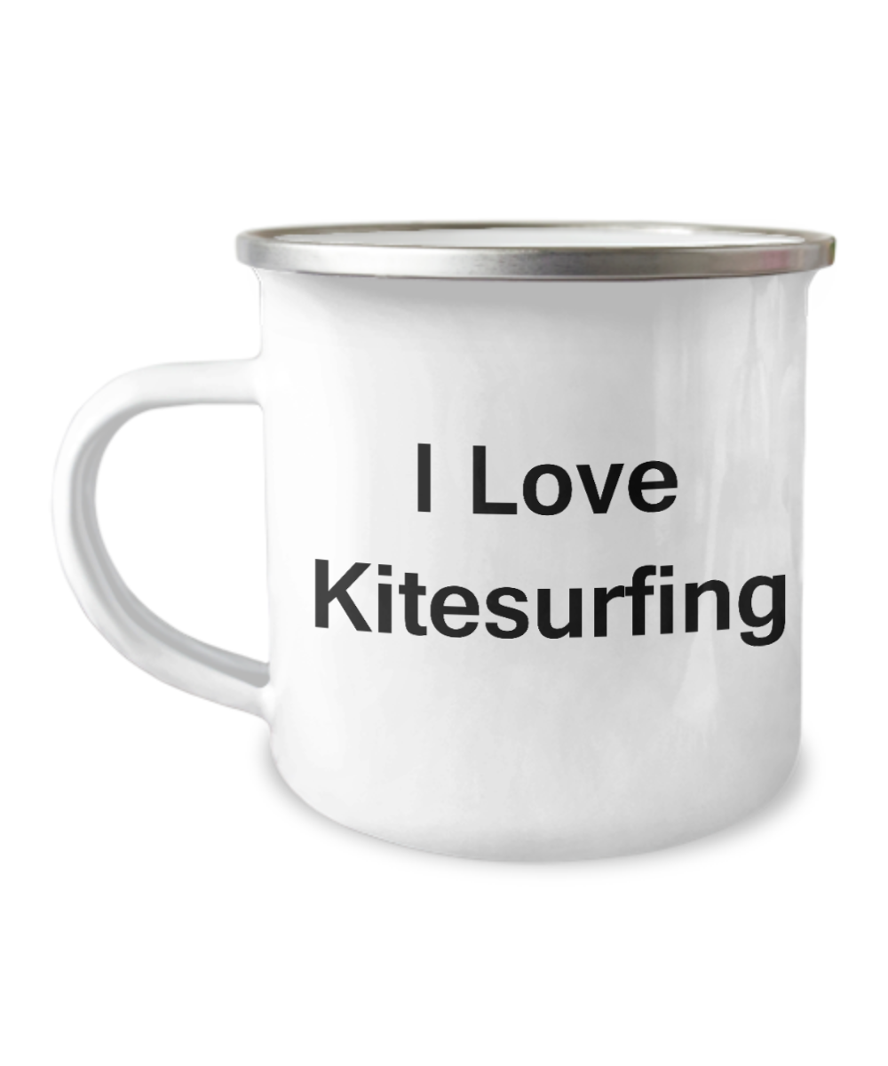 I Love Kitesurfing Camper Coffee mug - 12 Oz Stainless Steel Enamel Finish White Camper Coffee Mug