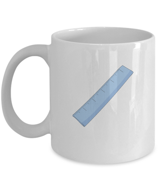 Ruler Blue White Mugs - Funny Coffee Mugs - Porcelain White coffee mugs 11 oz