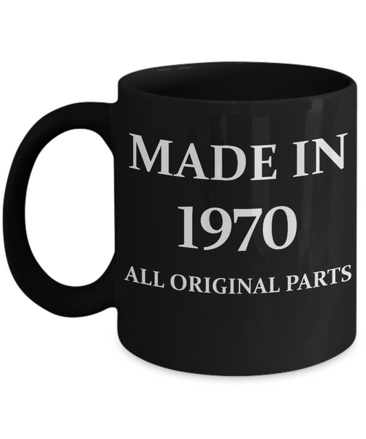 1970 birthday gifts for men cd & women, 48th Birthday Gifts - Made in 1970 All Original Parts - Black Porcelain Coffee Cup,Premium 11 oz Funny Mugs Black coffee cup Gifts Ideas