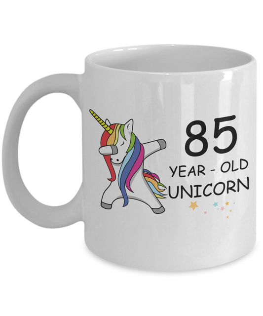 85th Birthday Gift for Women - 85 Year Old Unicorn Dabbing Mug - Funny White Porcelain Coffee 11 oz for Grandma, Mom, Sister, Best Friend, Women, Her - Legends are Born In 1935
