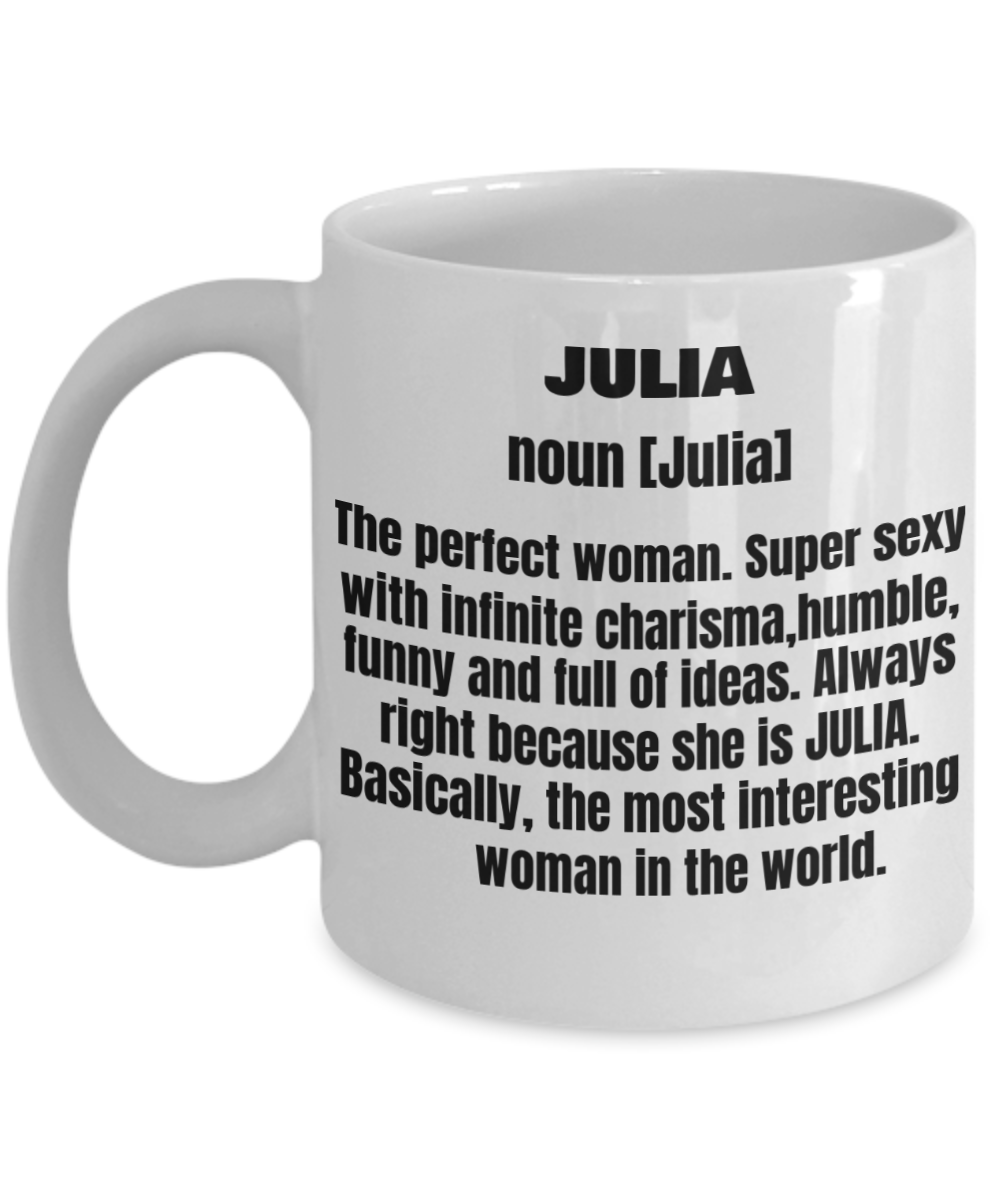Julia First Name Adult Definition - Funny White Porcelain Coffee Mug Cute Ceramic Cup 11 oz