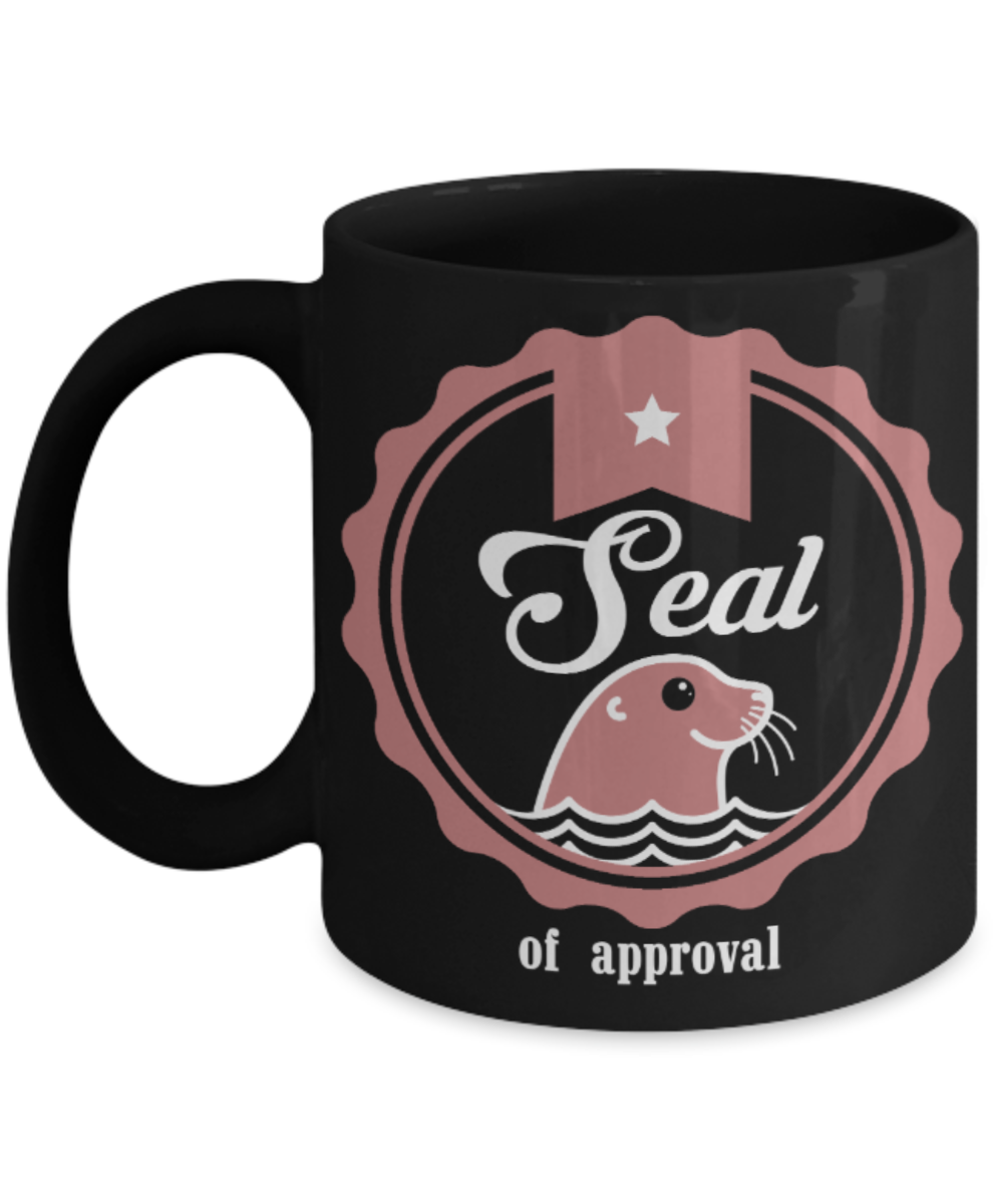 Seal Lovers Mugs , Seal of Love - Black Coffee Mug Porcelain Tea Cup 11 oz - Great Gift