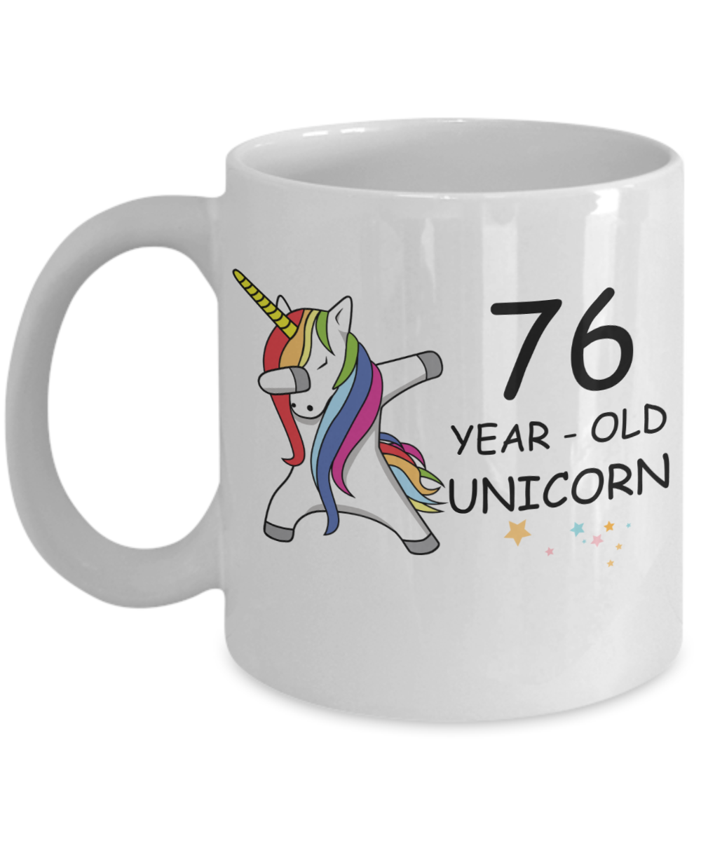 Unicorn Birthday gift 76th Birthday Gift for Women - 76 Year Old Unicorn Dabbing Mug - Funny White Porcelain Coffee 11 oz, 76th Anniversary Bday Gift for Grandma, Mom, Sister, Bestie - Legends are Born In 1944