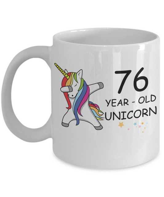 Unicorn Birthday gift 76th Birthday Gift for Women - 76 Year Old Unicorn Dabbing Mug - Funny White Porcelain Coffee 11 oz, 76th Anniversary Bday Gift for Grandma, Mom, Sister, Bestie - Legends are Born In 1944