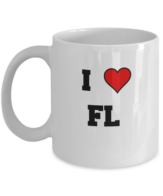 Florida Mug, I Love Florida FL Abbreviation USA States Ceramic Coffee Mug Tea Cup Gifts Mugs 11 oz Funny Mugs
