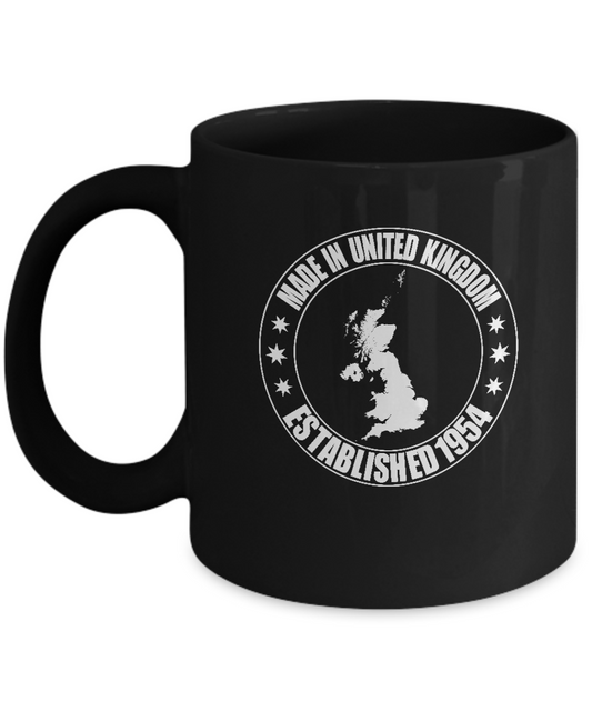 Made in United Kingdom Established 1954 coffee mugs for United Kingdom Patriotics Black 11 oz