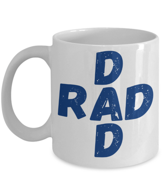 Father son gifts to do together - Dad Rad - White Porcelain Coffee Mug Cute Ceramic Cup 11 oz
