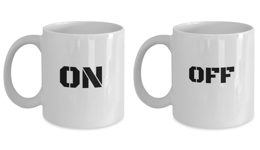 On / Off Mug Set -OFF when it's cool and ON when it's hot Mind blown White coffee mugs 11 oz