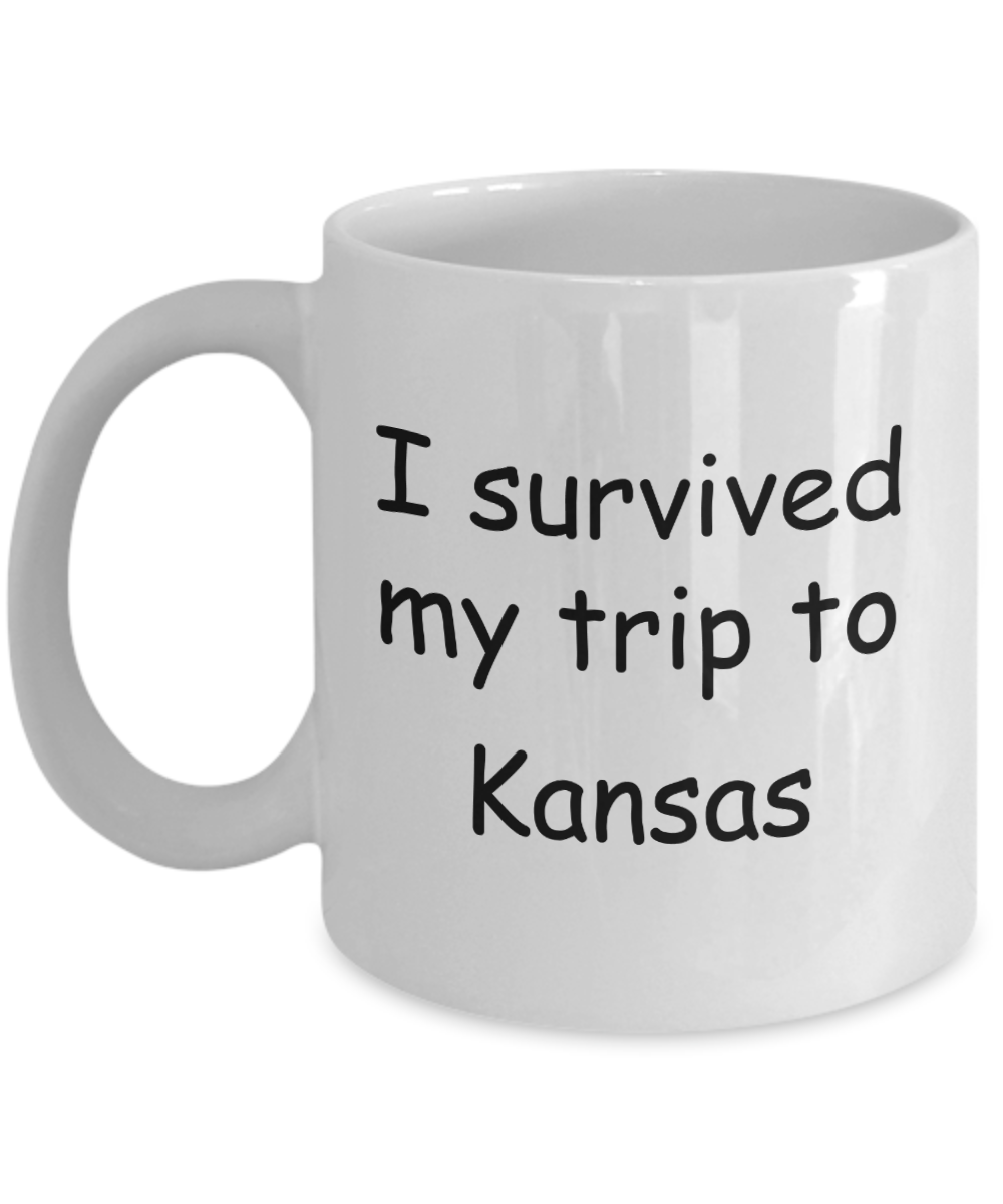 Patriotic coffee mugs , I survived my trip to Kansas - White Coffee Mug Tea Cup 11 oz Gift