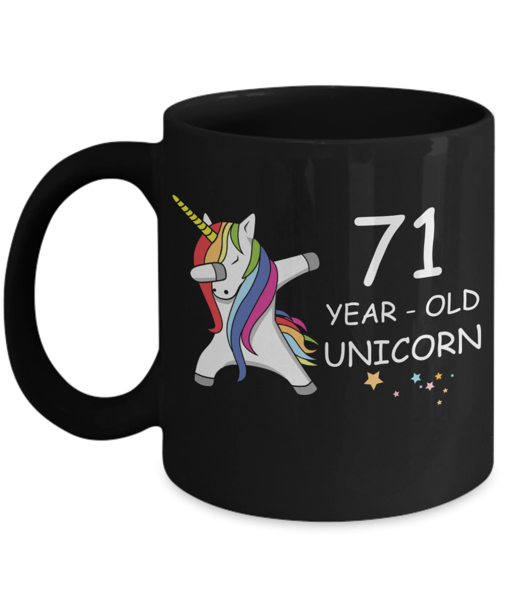 Unicorn Birthday gift 71st Birthday Gift for Women - 71 Year Old Unicorn Dabbing Mug - Funny Black Porcelain Coffee 11 oz, 71st Anniversary Bday Gift for   Grandma, Mom, Sister, Bestie - Legends are Born In 1949