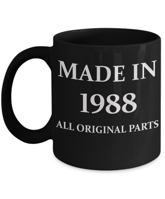 3oth birthday gifts for men - Made in 1988 All Original Parts - Black Porcelain Coffee Cup,Premium 11 oz Funny Mugs Black coffee cup Gifts Ideas