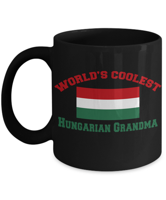 Grandma Personalized Coffee mug, World's Coolest Hungarian Grandma-Black Porcelain Coffee Mug 11 oz