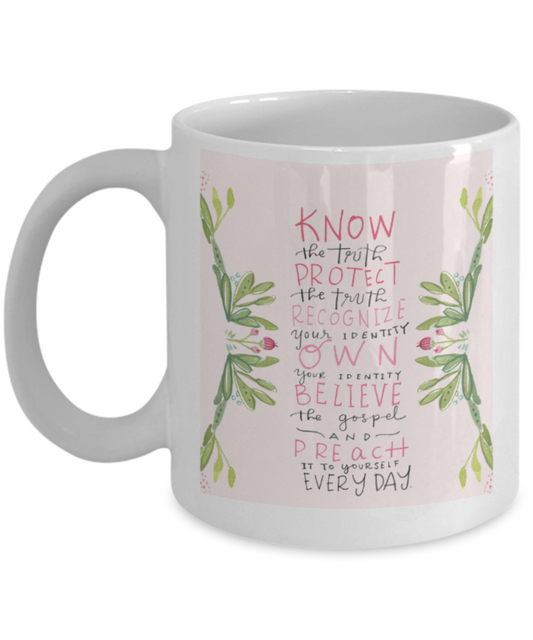 Bible verse mugs for women , Know the truth - White Coffee Mug Porcelain Tea Cup 11 oz - Great Gift