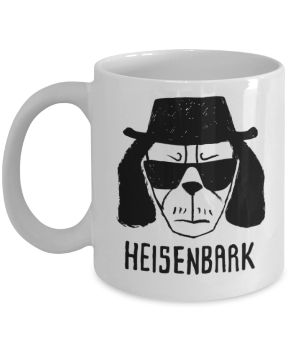 Gift gor dog lovers , Heisenbark - White Coffee Mug Porcelain Tea Cup 11 oz - Great Gift