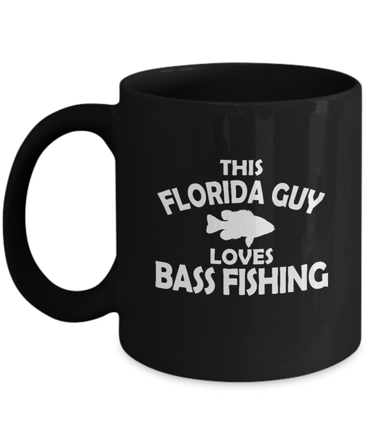 This Florida guy loves Bass Fishing black mugs for fishing lovers and florida people 11 oz black mugs