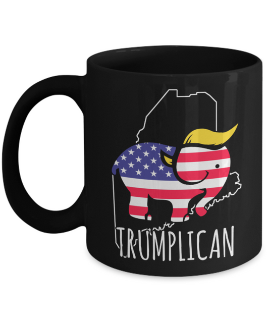 Trumplican - Black Coffee Mug Porcelain Tea Cup 11 oz - Great Gift
