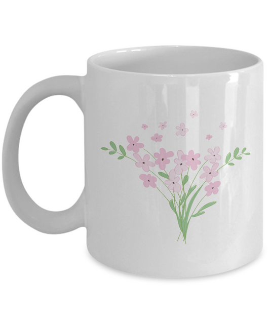 Bouquet Big Pink Smooth White Coffee Mugs - Funny White coffee mugs 11 oz