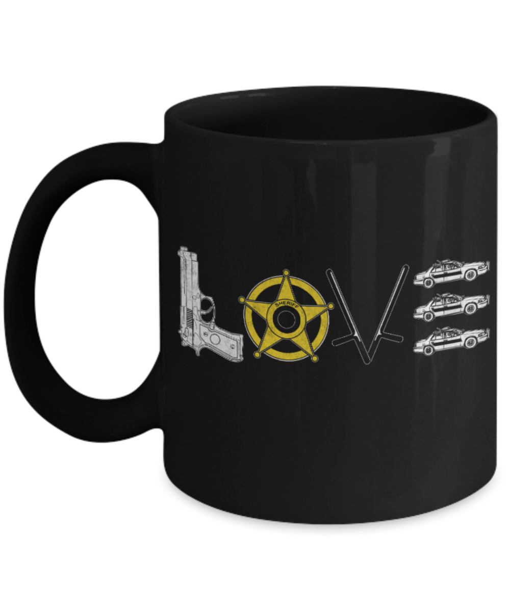 Love - Black Coffee Mug Porcelain Tea Cup 11 oz - Great Gift