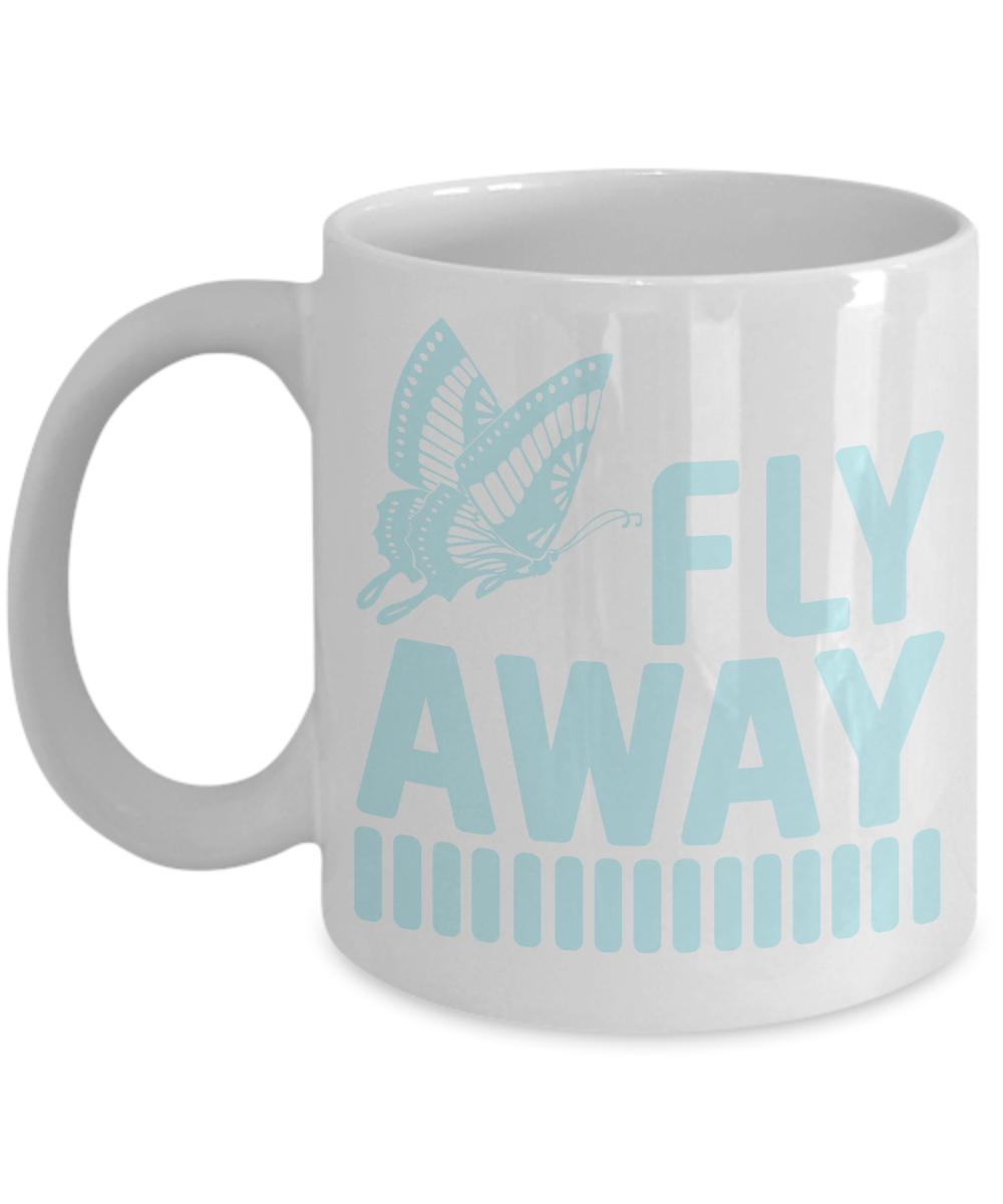 Butterfly Coffee Mug, Fly Away  - White Porcelain Coffee Mug 11 Oz