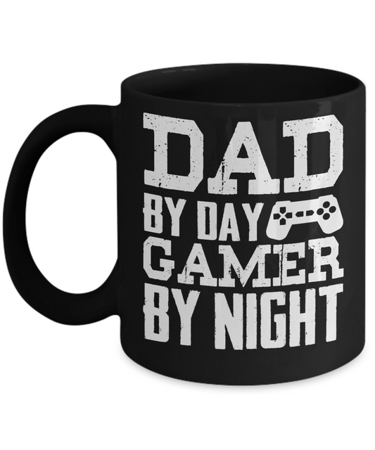 Gameboy Coffee Mug,Dad By Day Gamer By Night-Black Porcelain Coffee Mug 11 oz for Gamer, son, Daughter, dad