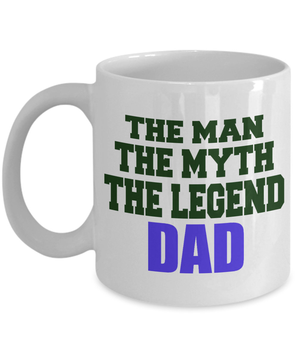 Loving Father Coffee Mug, The Man, The Myth, The Legend, Dad-White Porcelain Coffee Mug 11 oz for Father, Dad, Fathers Day