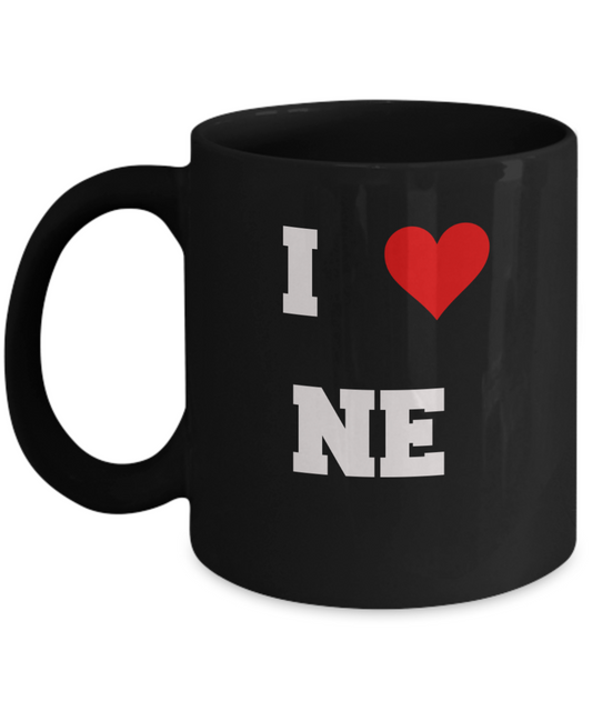 Nebraska Mug, I Love Nebraska NE Abbreviation USA States Ceramic Black Coffee Mug Tea Cup Gifts Mugs 11 oz Funny Mugs