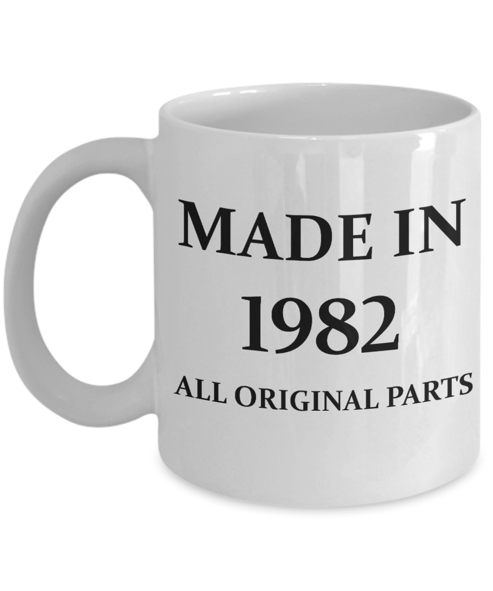 1982 birthday gifts for men cd & women, 36th Birthday Gifts - Made in 1982 All Original Parts - White Porcelain Coffee Cup,Premium 11 oz Funny Mugs White coffee cup Gifts Ideas