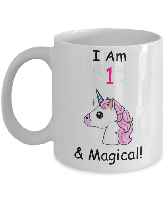 1st Birthday Gift for Women - I Am 1 & Magical Unicorn Mug - Funny White Porcelain Coffee 11 oz for Grandma, Mom, Sister, Best Friend, Women, Her - Queens are Born In 2019