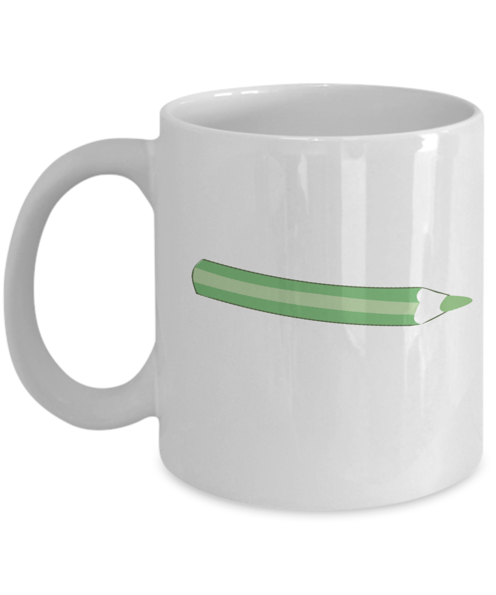 Pencil Green 2 White Mugs - Funny Coffee Mugs - White coffee mugs 11 oz