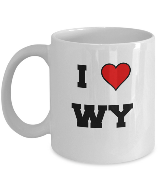 Wyoming Mug, I Love Wyoming WY Abbreviation USA States Ceramic Coffee Mug Tea Cup Gifts Mugs 11 oz Funny Mugs