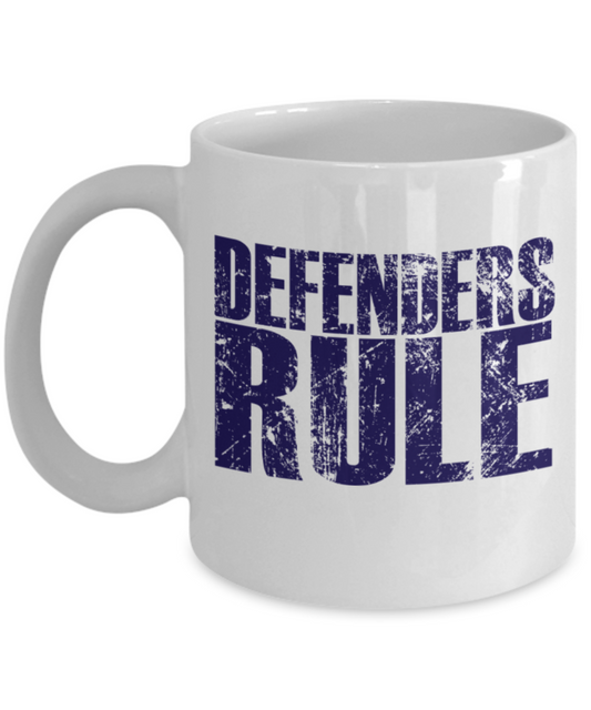 Sports lovers mugs, Defenders Rule - Funny White Porcelain Coffee 11 oz