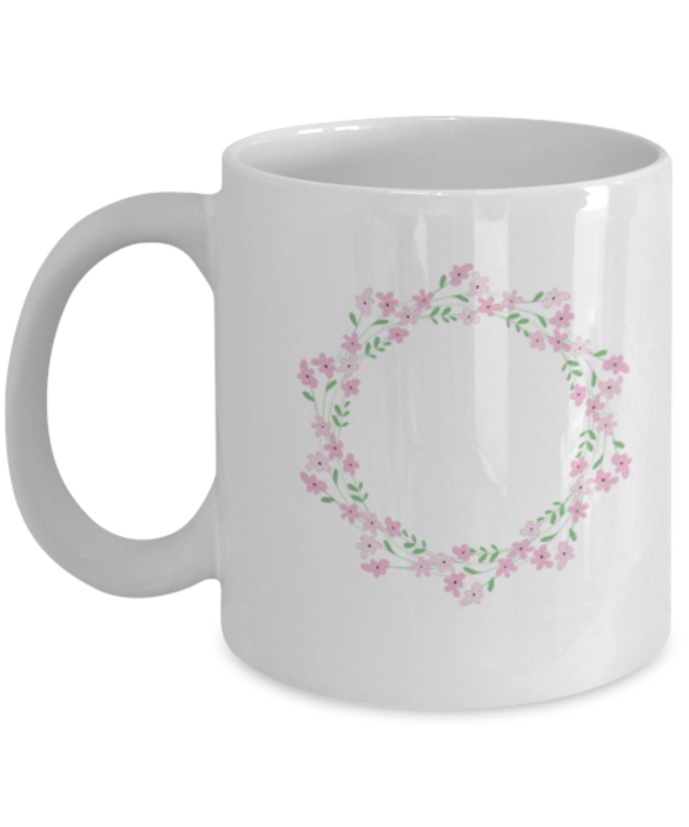 Wreath Pink Textured Coffee Mugs - Funny White coffee mugs 11 oz