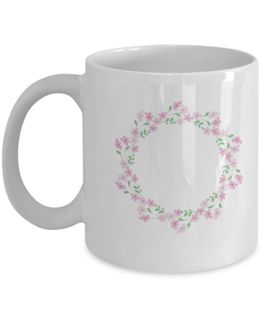 Wreath Pink Textured Coffee Mugs - Funny White coffee mugs 11 oz