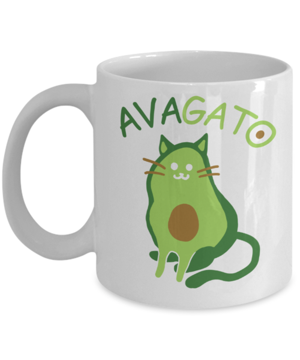 Cat Lovers Gifts , Avagato - White Coffee Mug Porcelain Tea Cup 11 oz - Great Gift