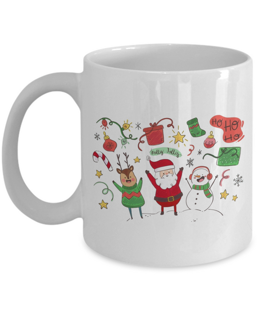 Santa Baby Christmas Coffee Mug,Christmas Tree,Snow,Santa Baby,Gifts,Stars,Snow,Lights,Santa Hat,Shoes,Funny Coffee Cup