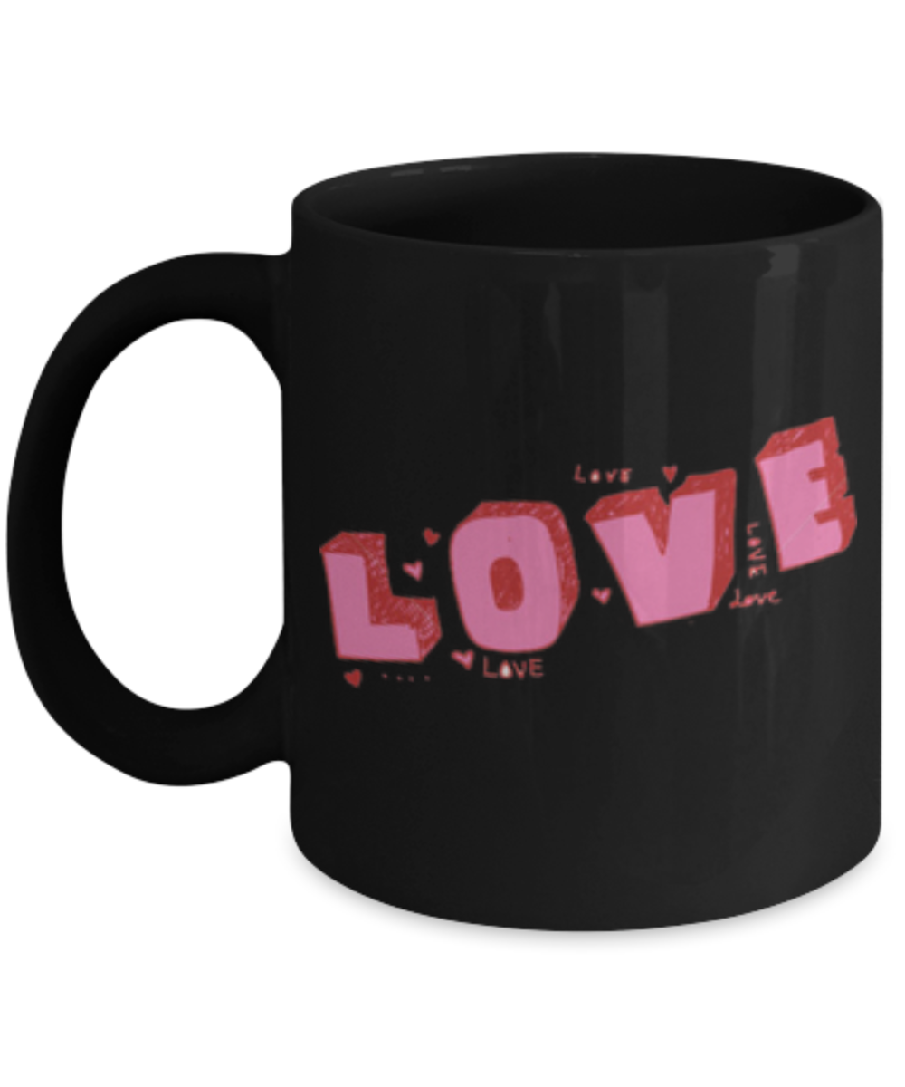 Love Coffee Mug - Black Porcelain Coffee Cup,Premium 11 oz Black coffee cup
