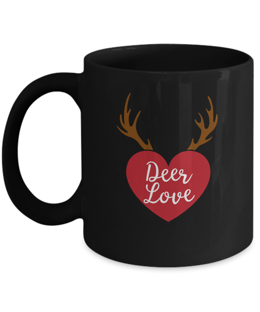 Deer Love valentine Black coffee Mugs - Funny Valentines day Gifts Black coffee mugs 11 oz