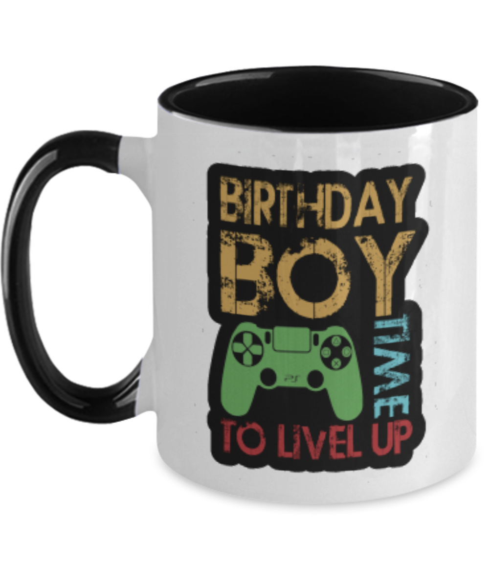 Birthday Boy Time To Level Up Gamer coffee Mug, Funny Gaming Birthday Coffee Cup For Gamer Boy, Cute Video Game Gift Idea For Game Lovers