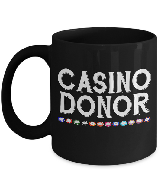 Gambler Coffee Mug, Casino Donor-Black Porcelain Coffee Mug 11 oz for card player, gambler, Casino, Gambling,Lover