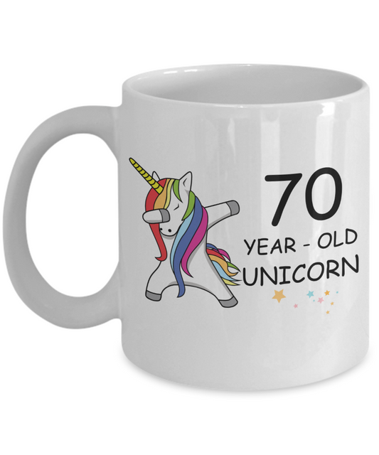 Unicorn Birthday gift 70th Birthday Gift for Women - 70 Year Old Unicorn Dabbing Mug - Funny White Porcelain Coffee 11 oz, 70th Anniversary Bday Gift for   Grandma, Mom, Sister, Bestie - Legends are Born In 1950