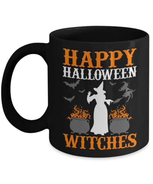 Halloween Lovers Mugs , Happy Halloween witches - Black Coffee Mug Porcelain Tea Cup 11 oz - Great Gift