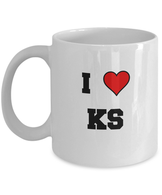 Kansas Mug, I Love Kansas KS Abbreviation USA States Ceramic Coffee Mug Tea Cup Gifts Mugs 11 oz Funny Mugs