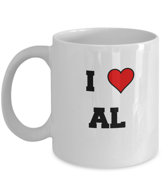 Alabama Mug, I Love Alabama AL Abbreviation USA States Ceramic Coffee Mug Tea Cup Gifts Mugs 11 oz Funny Mugs
