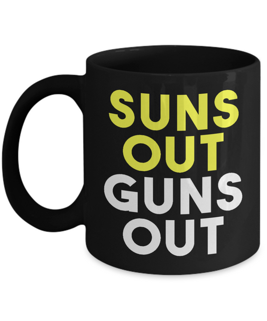 I Like Guns Coffee Mug, Suns Out Guns Out -Black Porcelain Coffee Mug 11 oz for Husband, Dad, Boyfriend,Grandpa