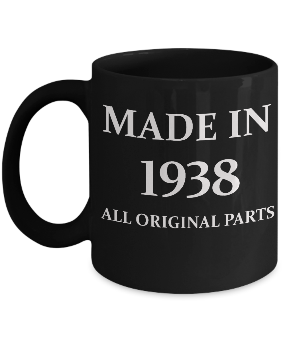 1938 birthday gifts for men cd & women, 80th Birthday Gifts - Made in 1938 All Original Parts - Black Porcelain Coffee Cup,Premium 11 oz Funny Mugs Black coffee cup Gifts Ideas